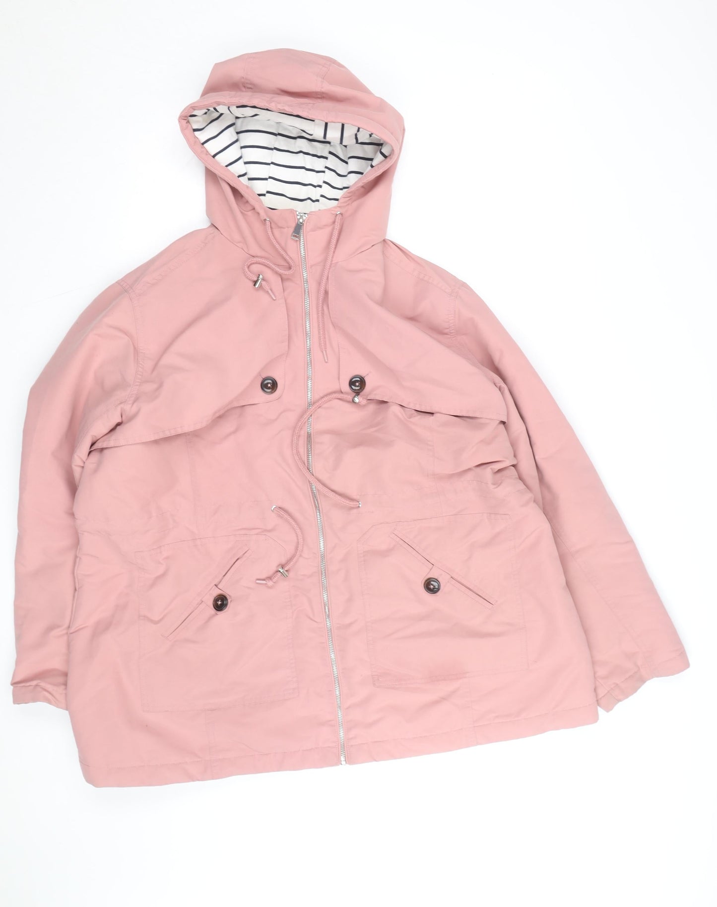 Cotton Traders Women Pink Hooded Parka Jacket Size 22 Lined Zip-Up