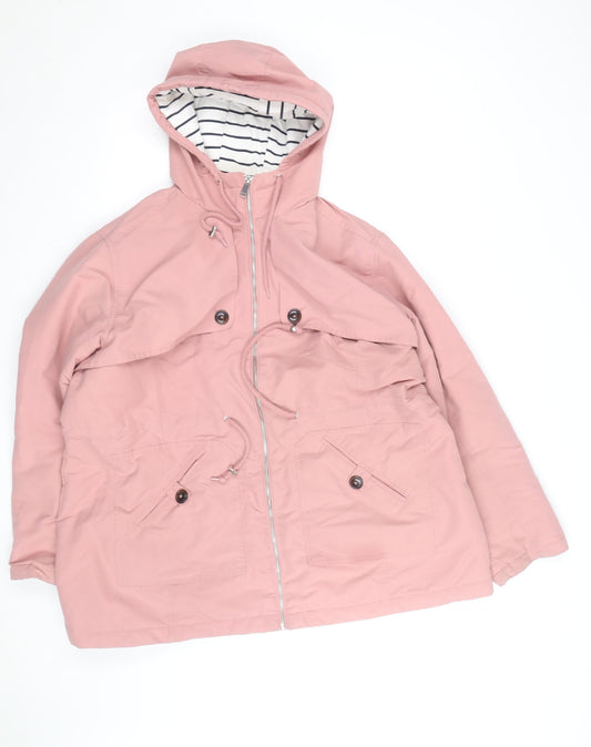 Cotton Traders Women Pink Hooded Parka Jacket Size 22 Lined Zip-Up