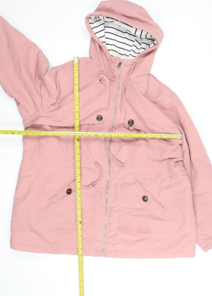 Cotton Traders Women Pink Hooded Parka Jacket Size 22 Lined Zip-Up