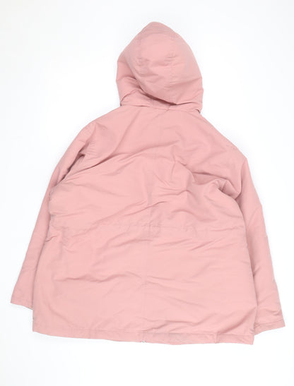 Cotton Traders Women Pink Hooded Parka Jacket Size 22 Lined Zip-Up