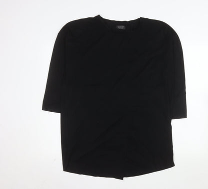 Zara Man Black 3/4 Sleeve Cotton Crew Neck Men's T-Shirt M