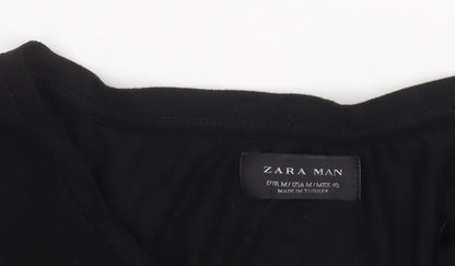Zara Man Black 3/4 Sleeve Cotton Crew Neck Men's T-Shirt M
