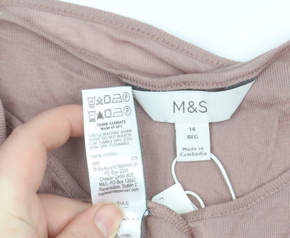 Marks and Spencer Women's Pink Long Sleeve Lyocell T-Shirt Size 14