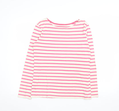 Seasalt Women Pink Striped Long Sleeve Organic Cotton Sailor T-Shirt Size 10