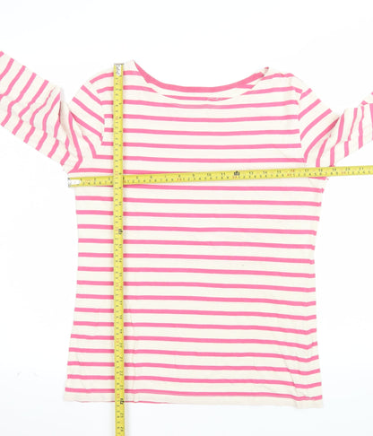 Seasalt Women Pink Striped Long Sleeve Organic Cotton Sailor T-Shirt Size 10