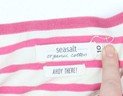Seasalt Women Pink Striped Long Sleeve Organic Cotton Sailor T-Shirt Size 10