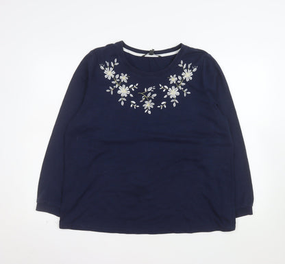 Bonmarché Women Navy Embroidered Floral Pullover Sweatshirt Size 18