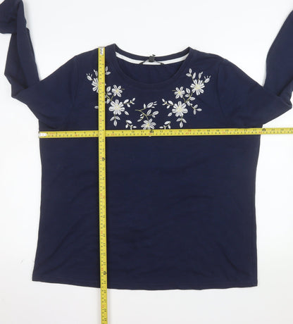 Bonmarché Women Navy Embroidered Floral Pullover Sweatshirt Size 18