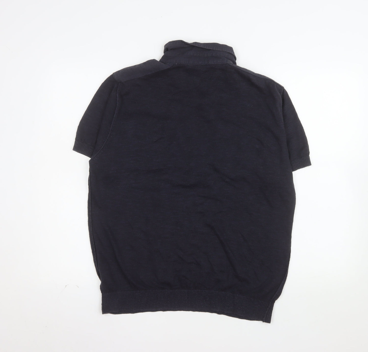 Next Men's Blue Linen Blend Henley Jumper Large Short Sleeve