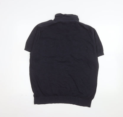Next Men's Blue Linen Blend Henley Jumper Large Short Sleeve
