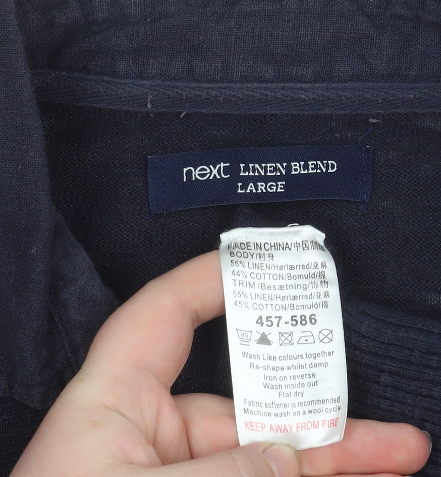 Next Men's Blue Linen Blend Henley Jumper Large Short Sleeve