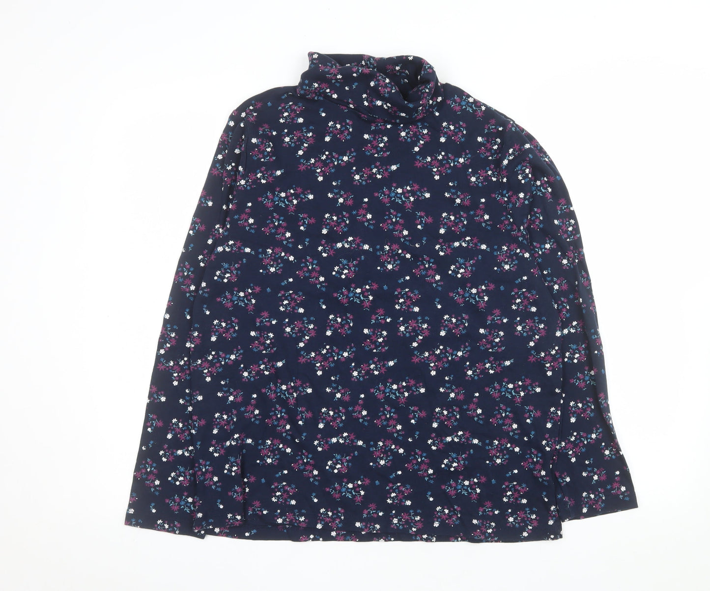 Cotton Traders Women's Blue Floral Roll Neck Long Sleeve Top Size 22