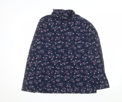 Cotton Traders Women's Blue Floral Roll Neck Long Sleeve Top Size 22