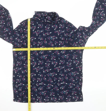 Cotton Traders Women's Blue Floral Roll Neck Long Sleeve Top Size 22