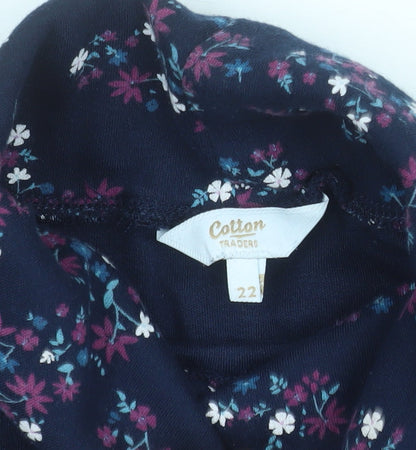 Cotton Traders Women's Blue Floral Roll Neck Long Sleeve Top Size 22