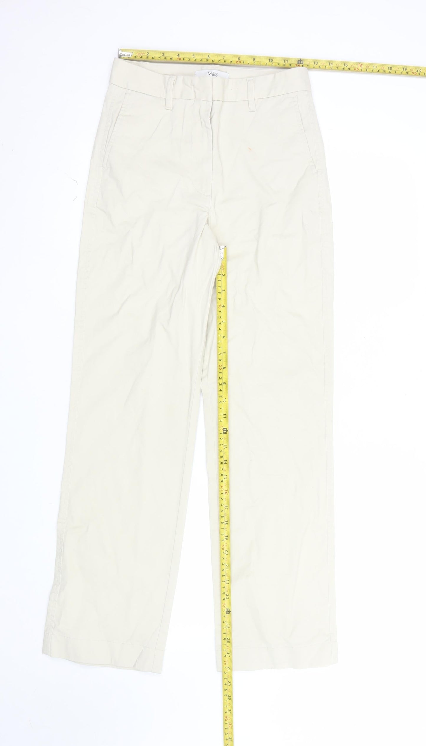 Marks and Spencer Women Beige Chino Trousers Size 6 Regular Cotton Twill