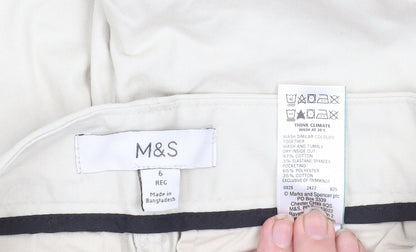 Marks and Spencer Women Beige Chino Trousers Size 6 Regular Cotton Twill