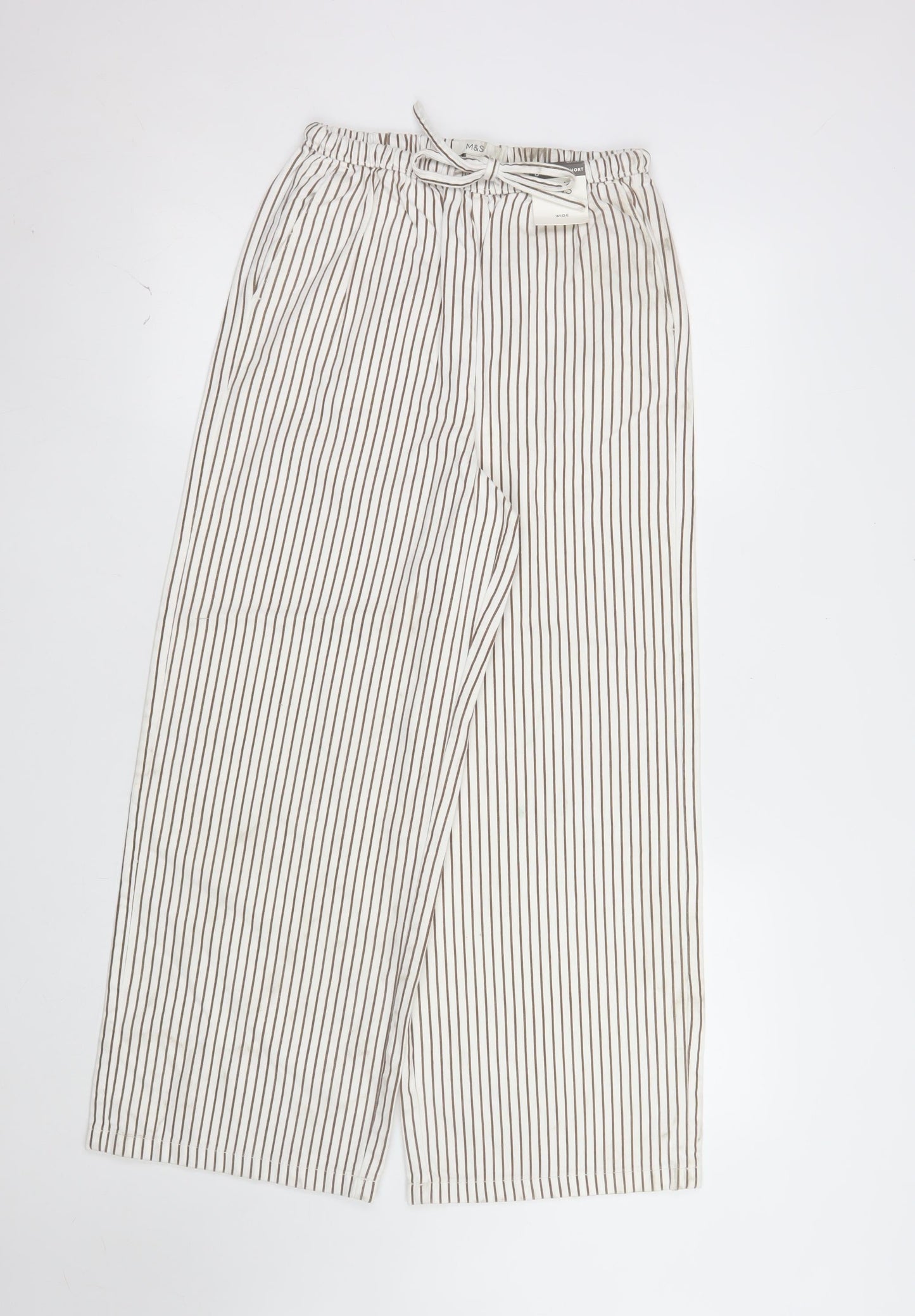 Marks and Spencer Women’s White Striped Wide-Leg Trousers Size 8 Short