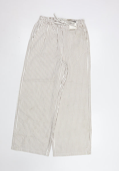 Marks and Spencer Women’s White Striped Wide-Leg Trousers Size 8 Short