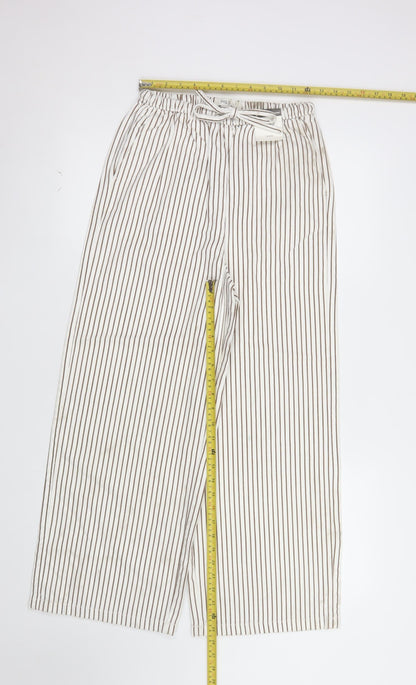 Marks and Spencer Women’s White Striped Wide-Leg Trousers Size 8 Short