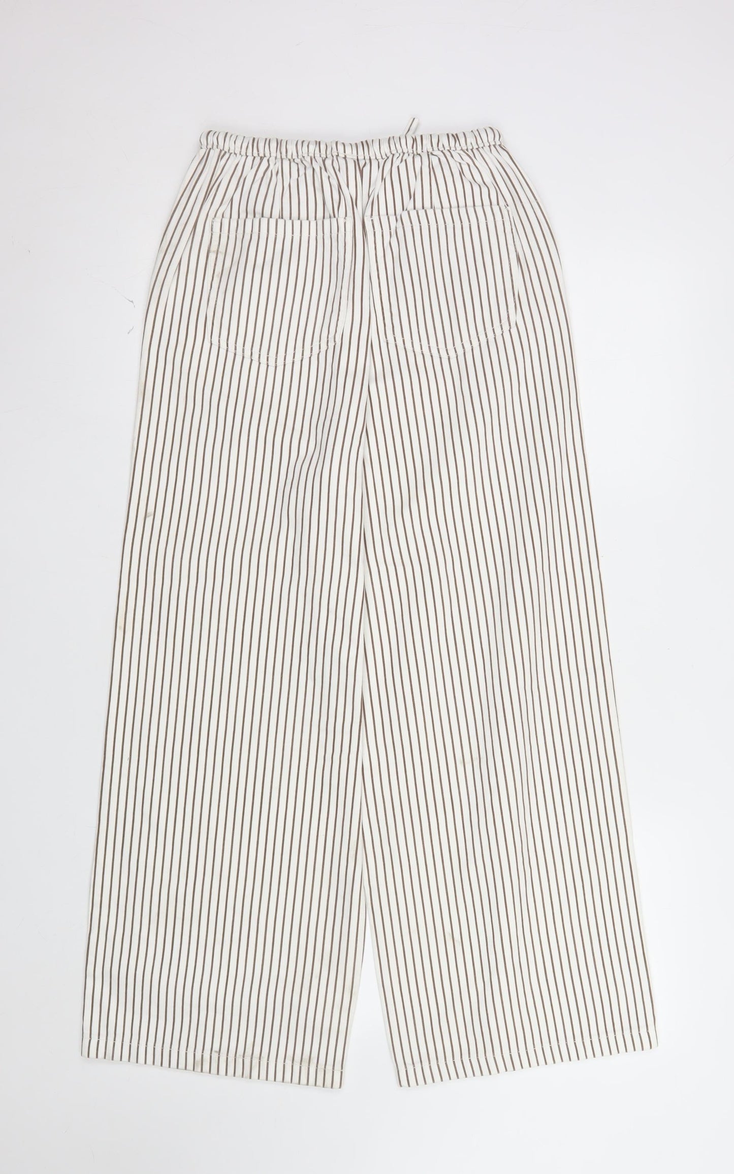 Marks and Spencer Women’s White Striped Wide-Leg Trousers Size 8 Short