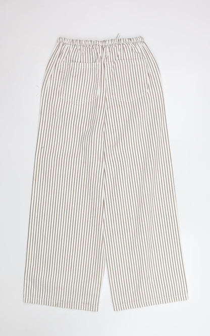 Marks and Spencer Women’s White Striped Wide-Leg Trousers Size 8 Short