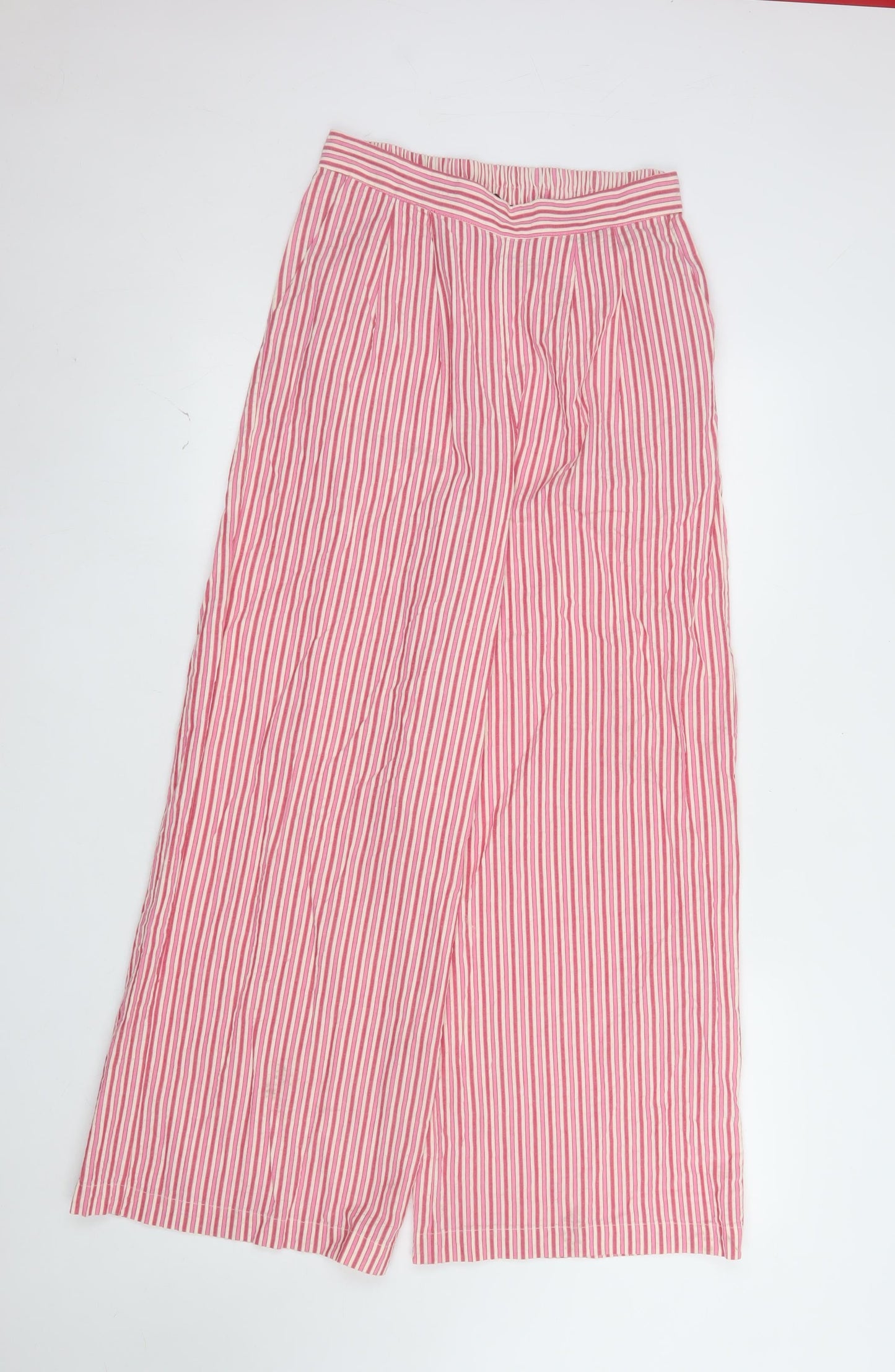 Nobody's Child Women's Pink Striped Wide-Leg Cotton Trousers UK 10