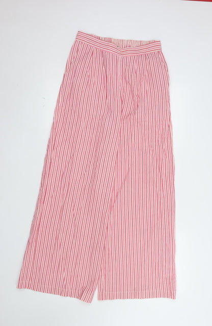 Nobody's Child Women's Pink Striped Wide-Leg Cotton Trousers UK 10