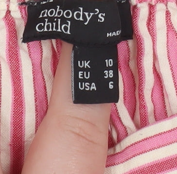 Nobody's Child Women's Pink Striped Wide-Leg Cotton Trousers UK 10