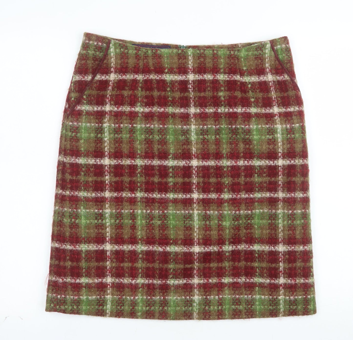 Laura Ashley Women’s Multicoloured Wool Tweed Check Pencil Skirt UK 12