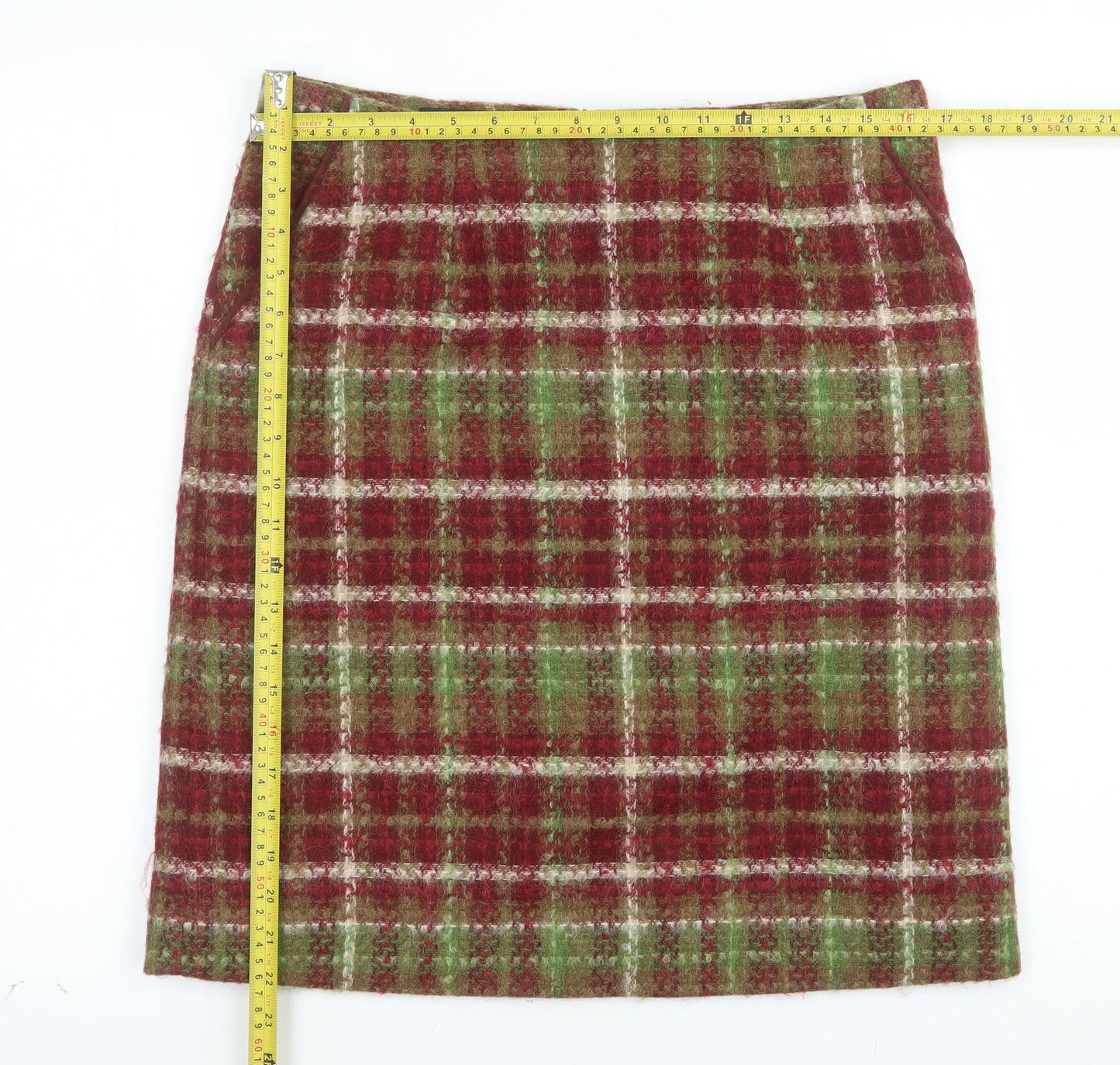 Laura Ashley Women’s Multicoloured Wool Tweed Check Pencil Skirt UK 12