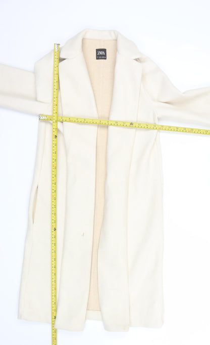 ZARA Women Ivory Wool Blend Long Overcoat Size S Classic Style