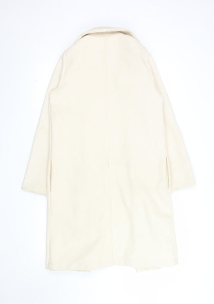 ZARA Women Ivory Wool Blend Long Overcoat Size S Classic Style