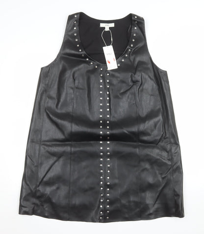 Marks and Spencer Women's Black Studded Faux Leather Shift Dress Size 16