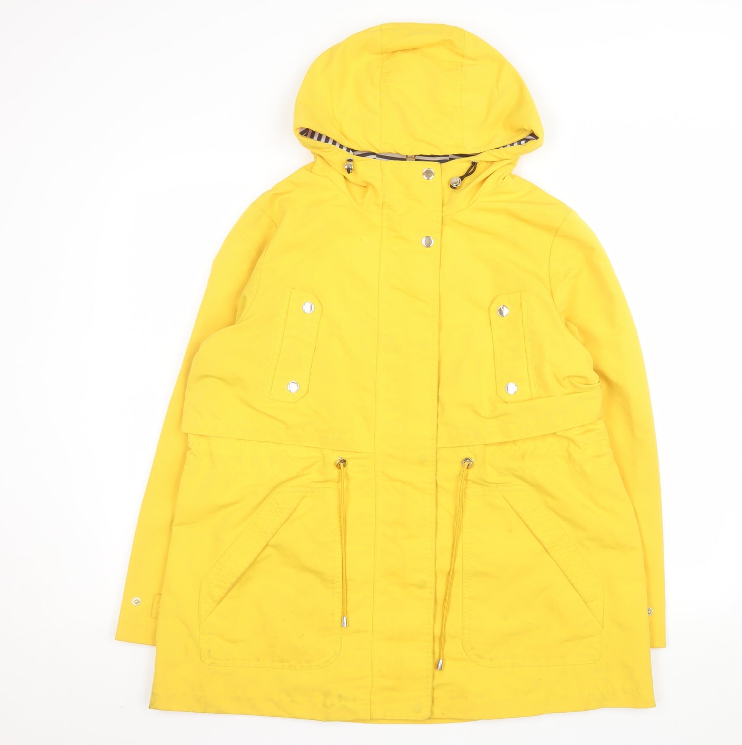 Tu Women’s Yellow Hooded Rain Coat Jacket Size 14 Waterproof Drawstring