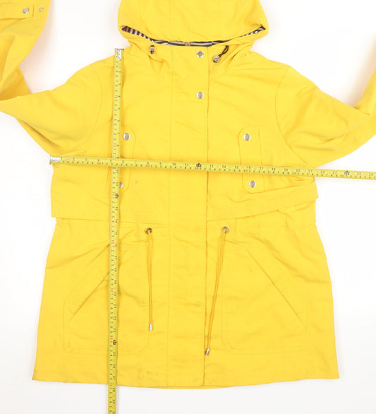 Tu Women’s Yellow Hooded Rain Coat Jacket Size 14 Waterproof Drawstring