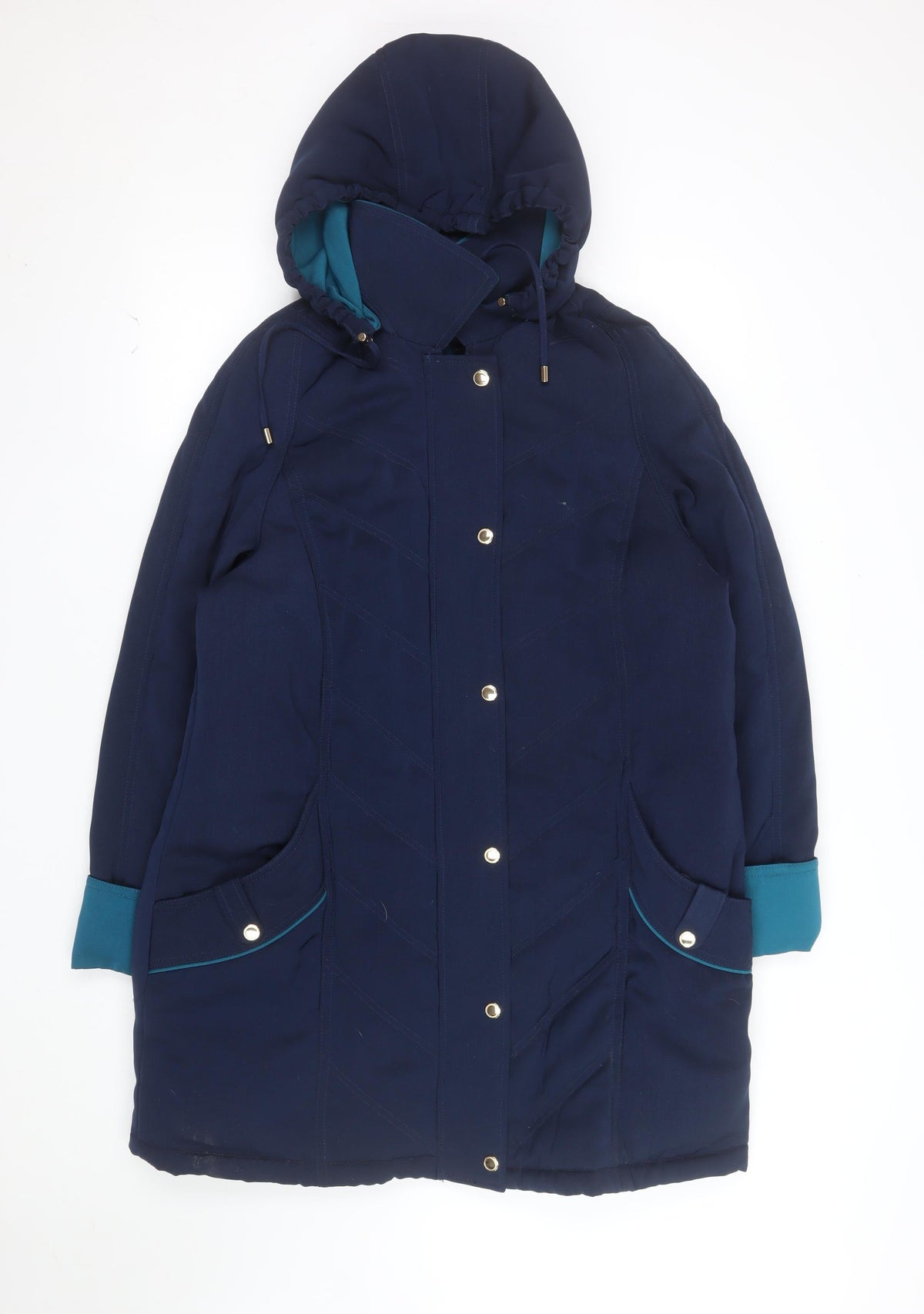 Isle Womens Blue Hooded Long Puffer Coat Size 14