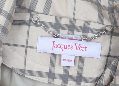 Jacques Vert Women Beige Rain Coat Hooded Long Check Lined Size M