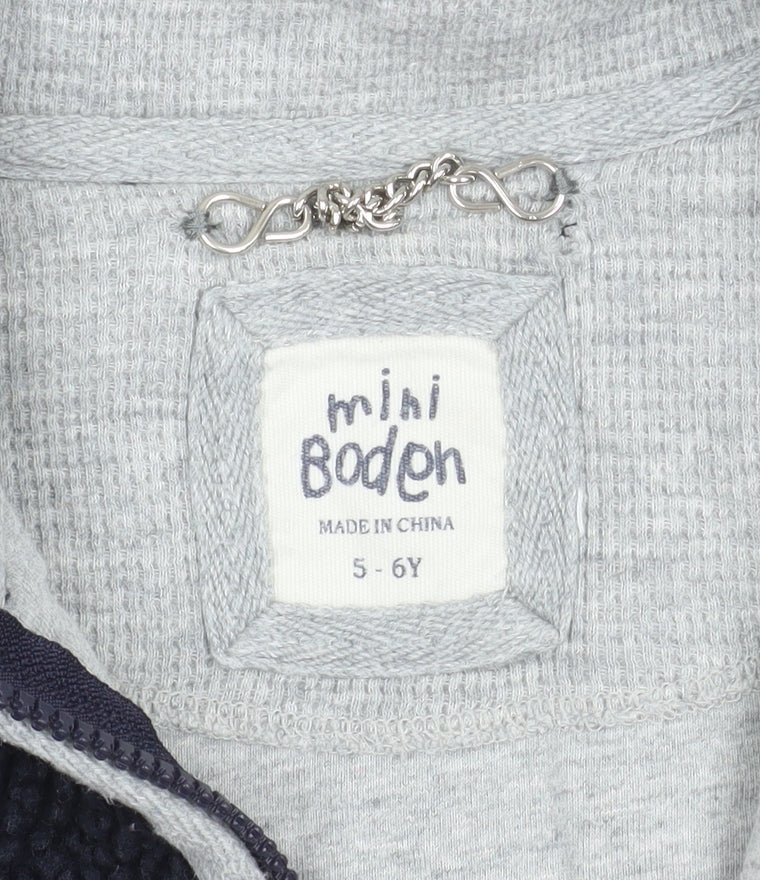 Mini Boden Boys Blue Fleece Lined Zip Jacket 5-6 Years