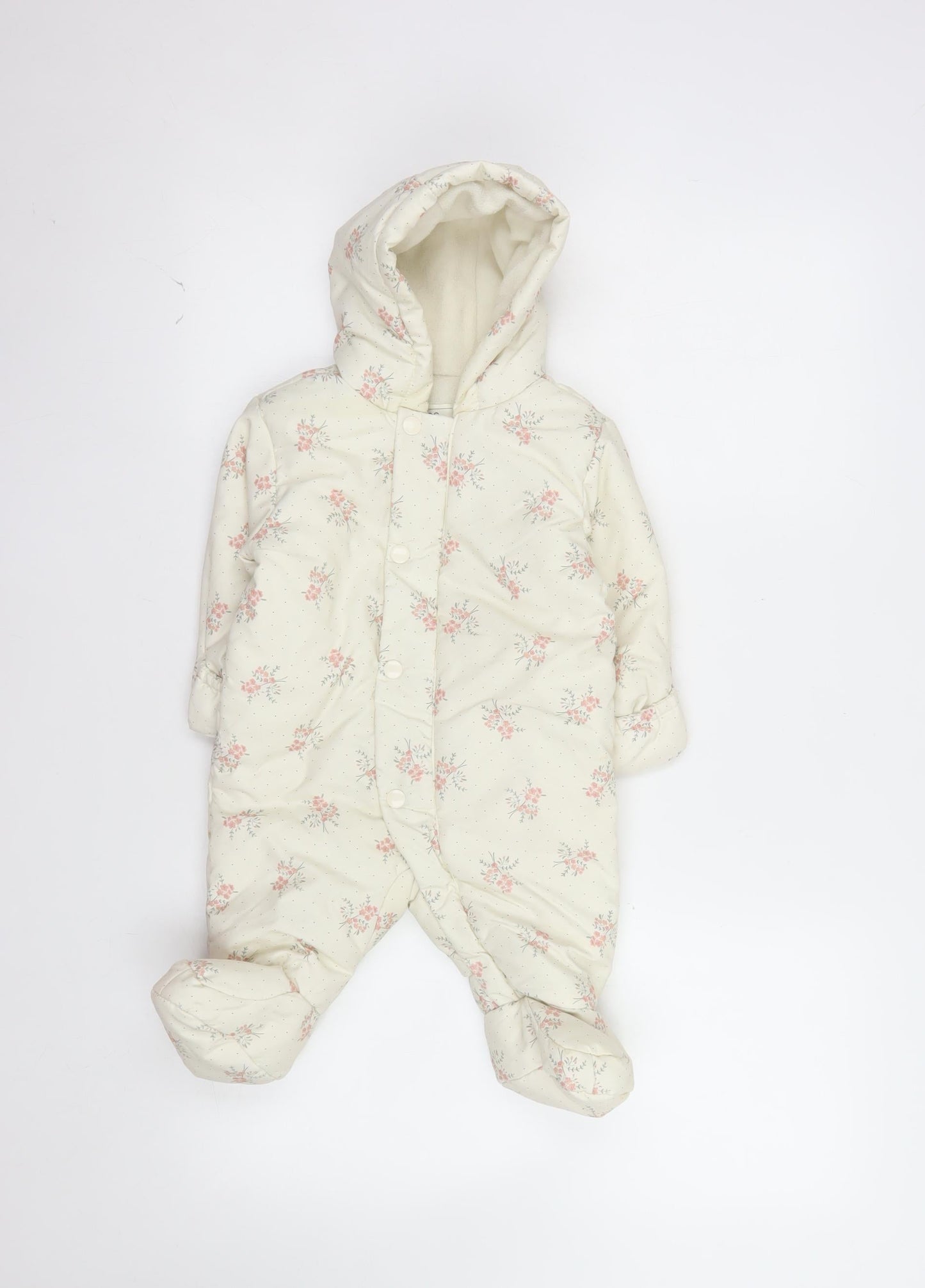 Marks and Spencer Unisex Baby Ivory Floral Padded Snowsuit 3-6 Months Hooded Winter