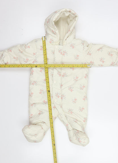 Marks and Spencer Unisex Baby Ivory Floral Padded Snowsuit 3-6 Months Hooded Winter