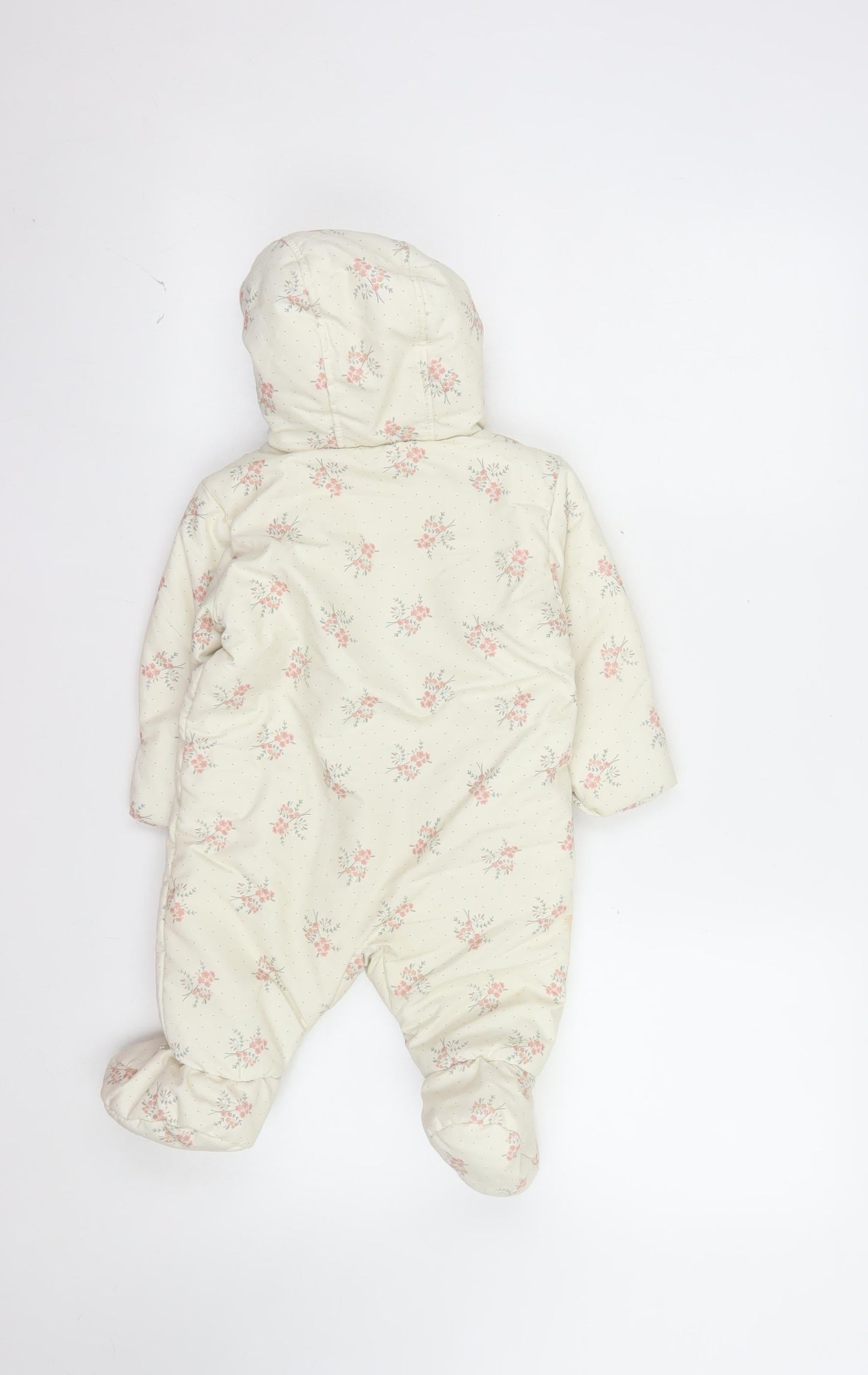 Marks and Spencer Unisex Baby Ivory Floral Padded Snowsuit 3-6 Months Hooded Winter