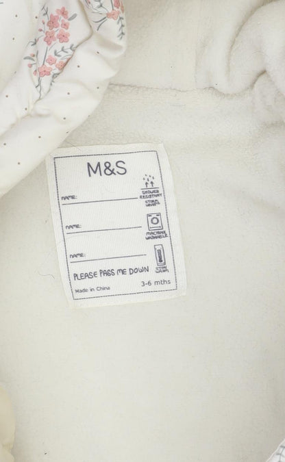 Marks and Spencer Unisex Baby Ivory Floral Padded Snowsuit 3-6 Months Hooded Winter