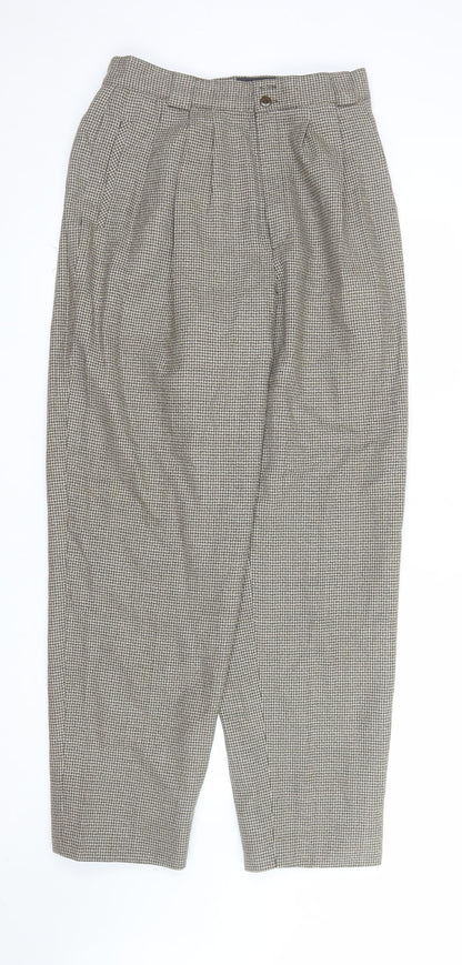 Giorgio Sant' Angelo Women's Brown Houndstooth Wool Pleated Trousers Size 14