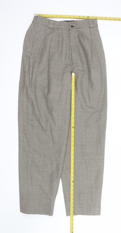 Giorgio Sant' Angelo Women's Brown Houndstooth Wool Pleated Trousers Size 14