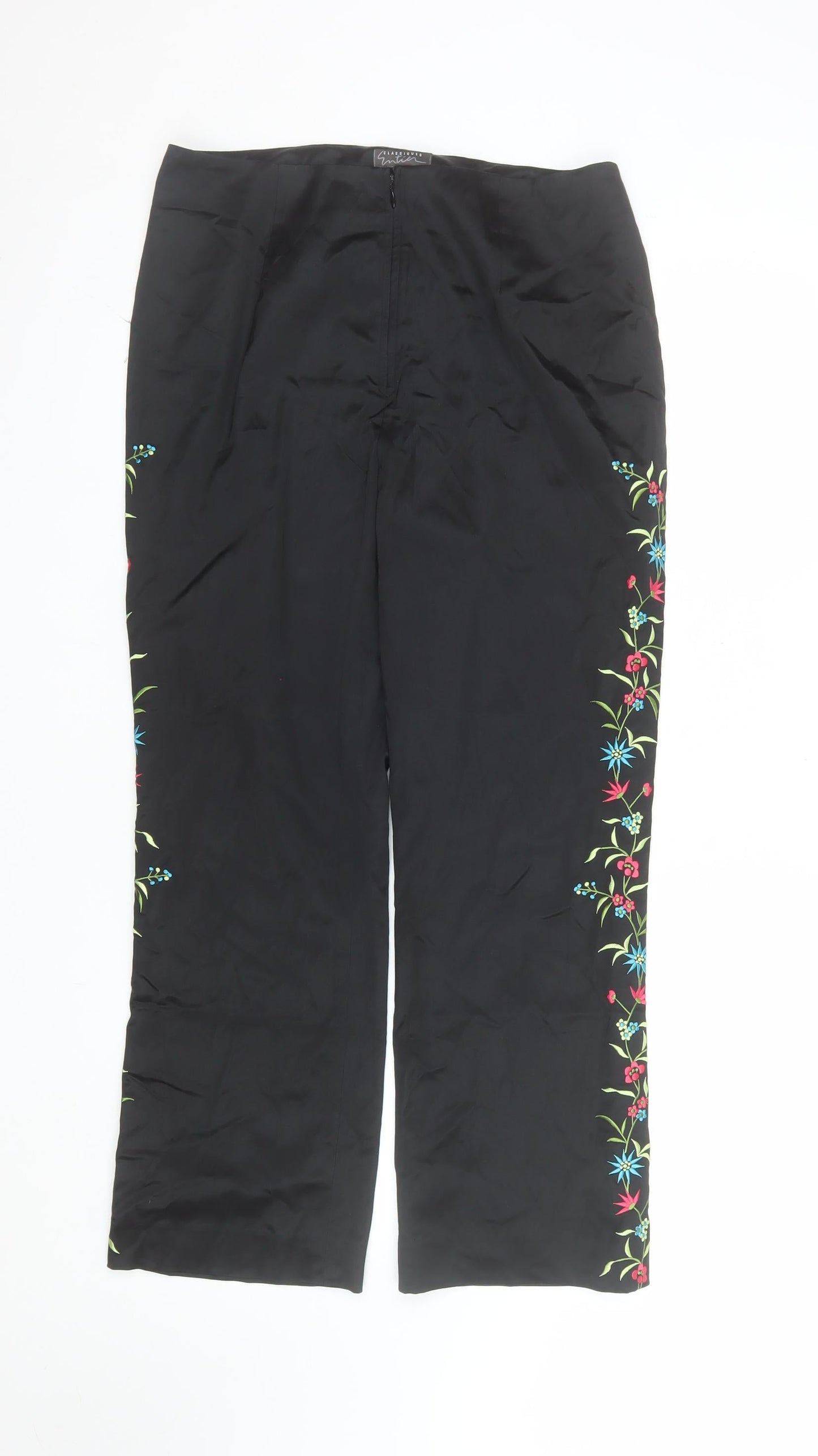 Classiques Entier Women’s Black Floral Embroidered Straight Trousers Size 10
