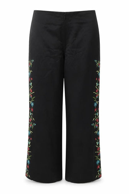 Classiques Entier Women’s Black Floral Embroidered Straight Trousers Size 10