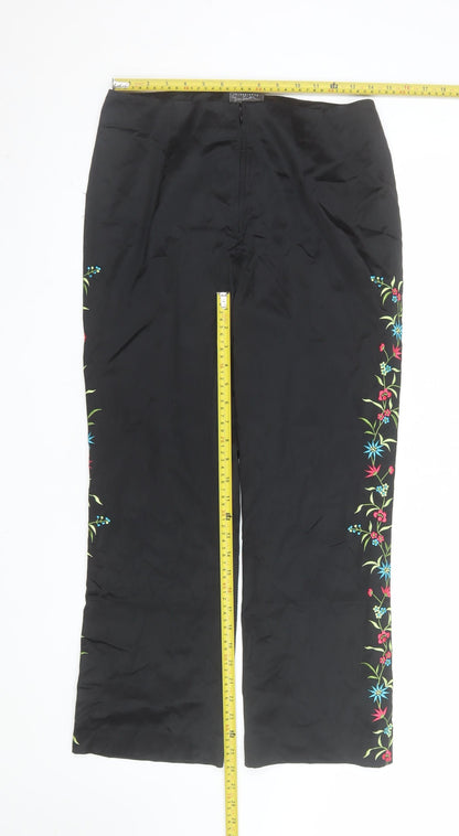 Classiques Entier Women’s Black Floral Embroidered Straight Trousers Size 10