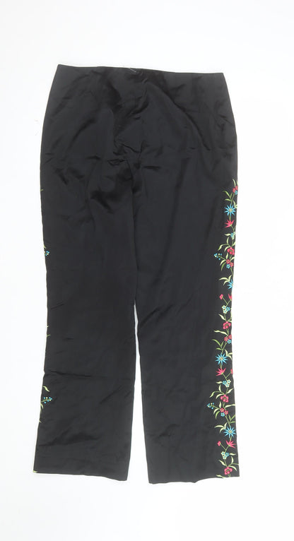 Classiques Entier Women’s Black Floral Embroidered Straight Trousers Size 10