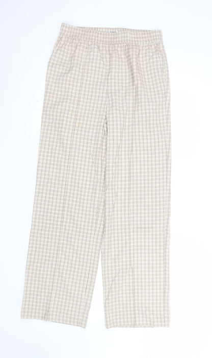 Cotton On Women's Beige Check Elastic Waist Straight Trousers Size 10